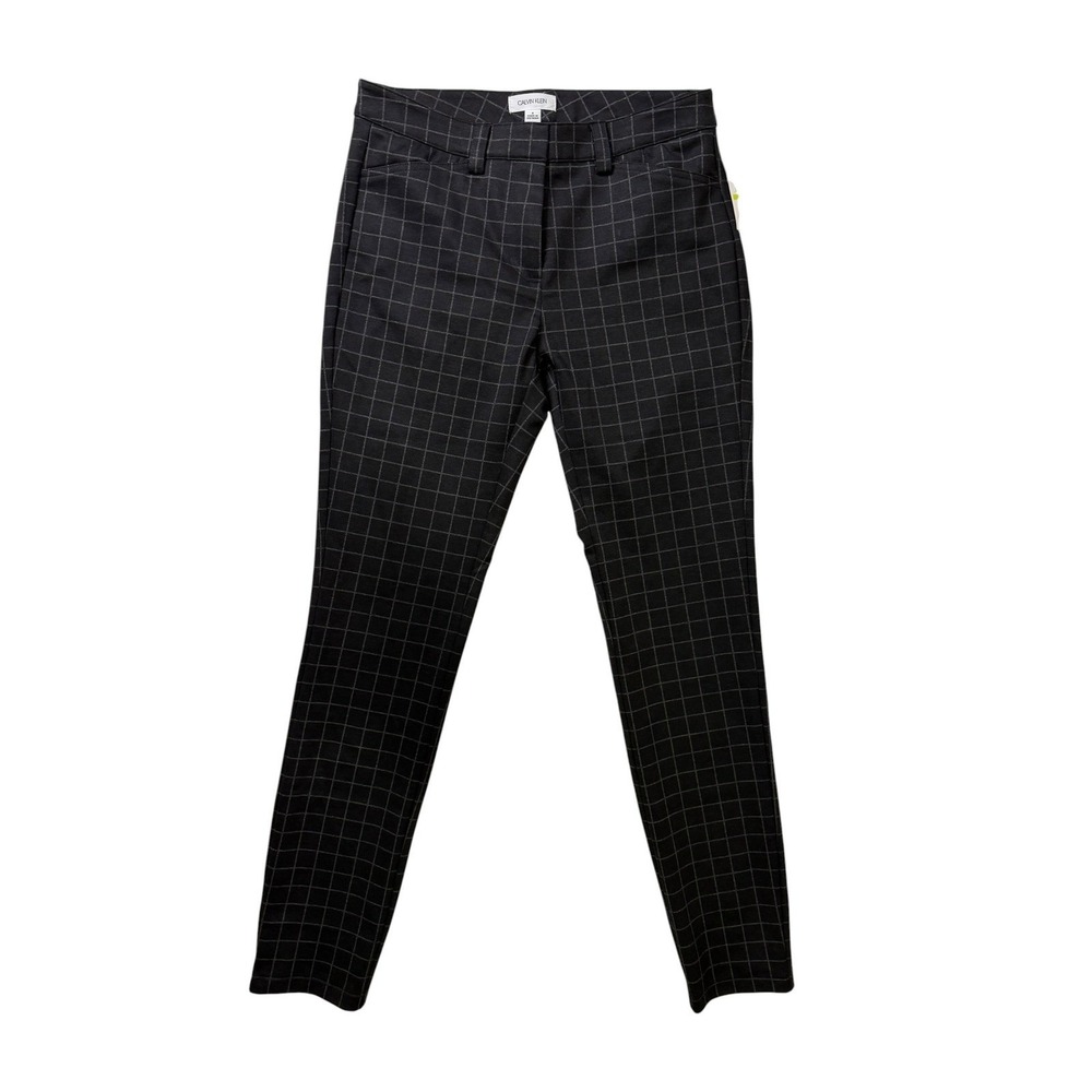 Calvin Klein Womens Windowpane Plaid Slim Ankle Pants Charcoal Grey SFPP473C 4